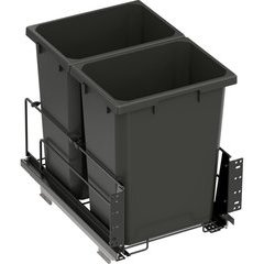 2 x 35 Quart VS ENVI BMT Bottom Mount Saphir Pre-Assembled Double Soft-Closing Waste Container For 15 Inch Opening Width, Carbon Steel Gray
