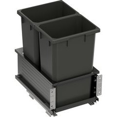 2 x 50 Quart VS ENVI BMT Bottom Mount Planero Pre-Assembled Double Soft-Closing Waste Container For 15 Inch Opening Width, Carbon Steel Gray