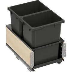 2 x 35 Quart VS ENVI BMT Bottom Mount Planero Pre-Assembled Double Soft-Closing Waste Container For 15 Inch Opening Width, Carbon Steel Gray / Maple