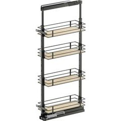 47-1/4, 57 Inch Height VS TAL Pantry Scalea 4 Shelf Pullout for 9 Inch Cabinet Opening Width, Carbon Steel Gray / Maple