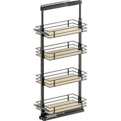 47-1/4, 57 Inch Height VS TAL Pantry Scalea 4 Shelf Pullout for 12 Inch Cabinet Opening Width, Carbon Steel Gray / Maple