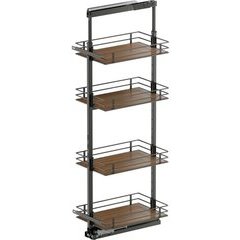 57, 67 Inch Height VS TAL Pantry Scalea 4 Shelf Pullout for 15 Inch Cabinet Opening Width, Carbon Steel Gray / Walnut