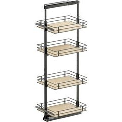 57, 67 Inch Height VS TAL Pantry Scalea 4 Shelf Pullout for 18 Inch Cabinet Opening Width, Carbon Steel Gray / Maple